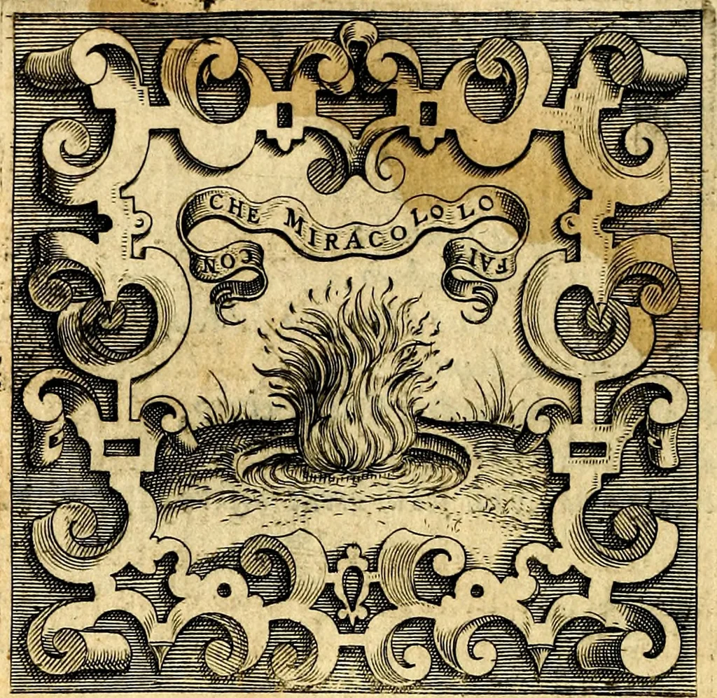 An illustration from Imprese illustri di diuersi, coi discorsi di Camillo Camilli, et con le figure intagliate in rame di Girolamo Porro Padouano .., 1586, leaf 117