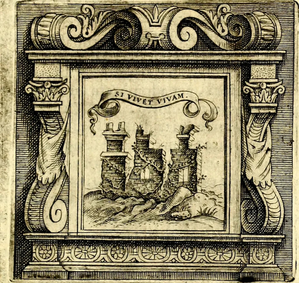 An illustration from Imprese illustri di diuersi, coi discorsi di Camillo Camilli, et con le figure intagliate in rame di Girolamo Porro Padouano .., 1586, leaf 126