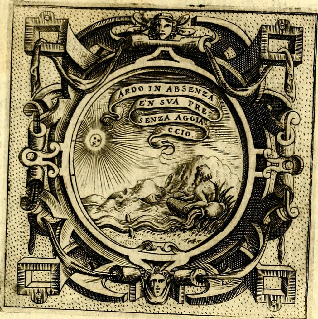 An illustration from Imprese illustri di diuersi, coi discorsi di Camillo Camilli, et con le figure intagliate in rame di Girolamo Porro Padouano .., 1586, leaf 182
