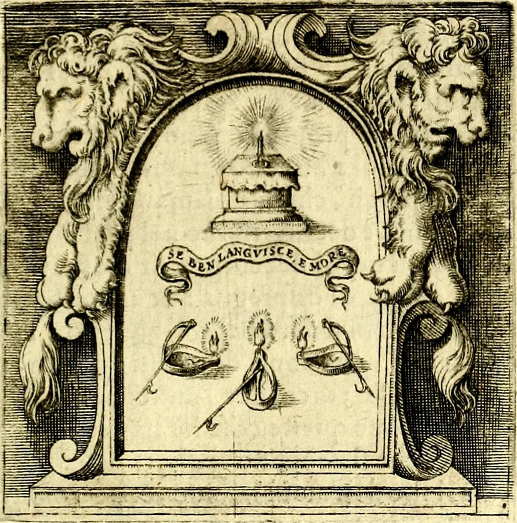 An illustration from Imprese illustri di diuersi, coi discorsi di Camillo Camilli, et con le figure intagliate in rame di Girolamo Porro Padouano .., 1586, leaf 188