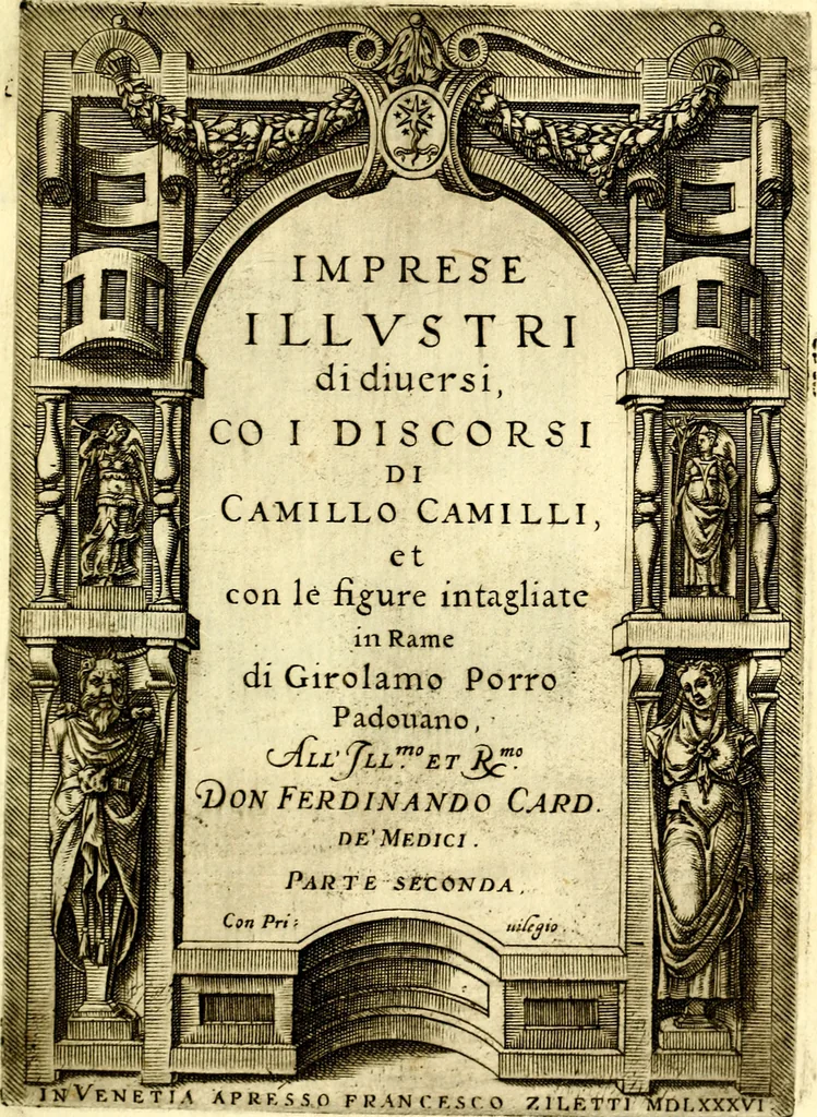 An illustration from Imprese illustri di diuersi, coi discorsi di Camillo Camilli, et con le figure intagliate in rame di Girolamo Porro Padouano .., 1586, leaf 196