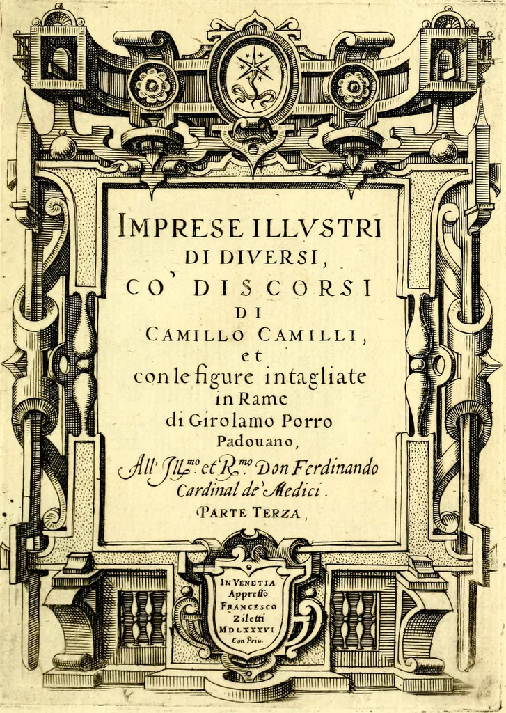 An illustration from Imprese illustri di diuersi, coi discorsi di Camillo Camilli, et con le figure intagliate in rame di Girolamo Porro Padouano .., 1586, leaf 292