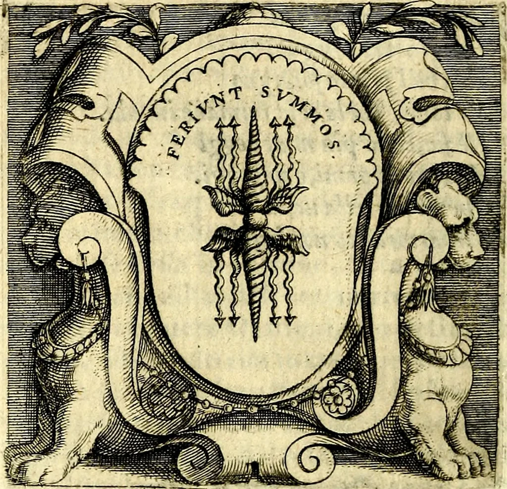 An illustration from Imprese illustri di diuersi, coi discorsi di Camillo Camilli, et con le figure intagliate in rame di Girolamo Porro Padouano .., 1586, leaf 343