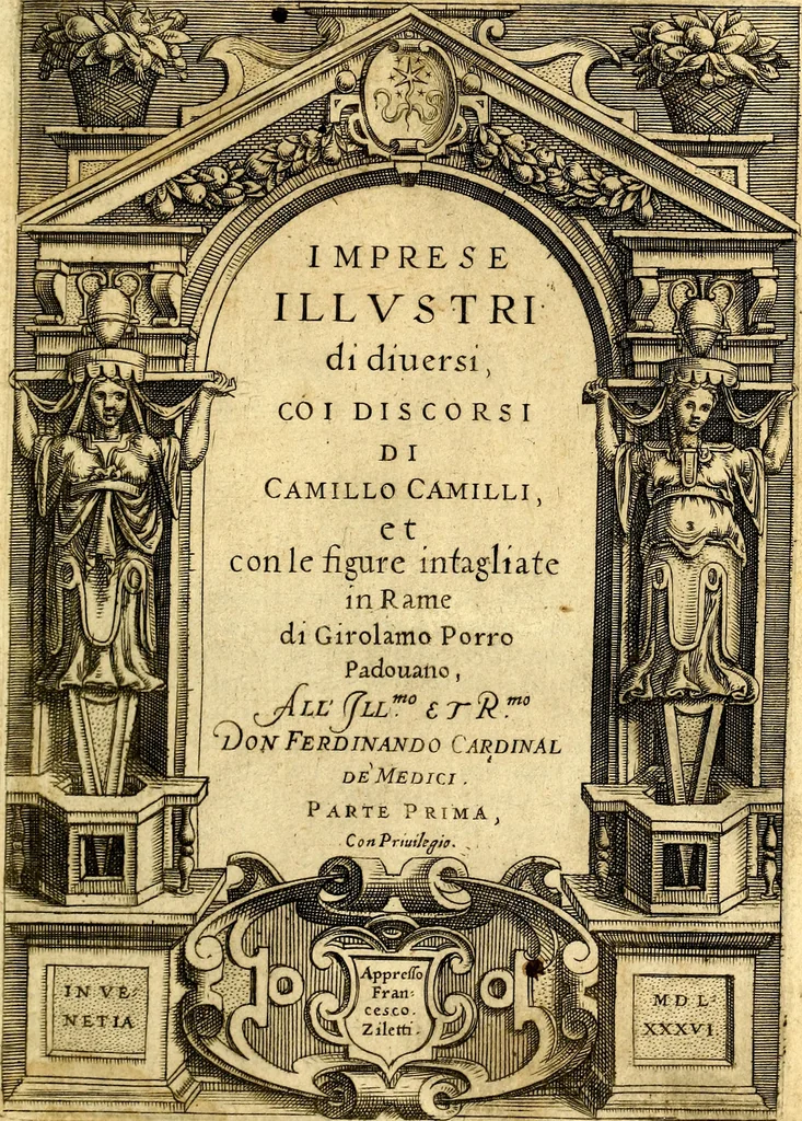 An illustration from Imprese illustri di diuersi, coi discorsi di Camillo Camilli, et con le figure intagliate in rame di Girolamo Porro Padouano .., 1586, leaf 4