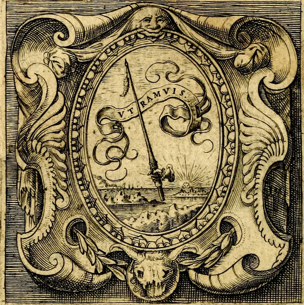 An illustration from Imprese illustri di diuersi, coi discorsi di Camillo Camilli, et con le figure intagliate in rame di Girolamo Porro Padouano .., 1586, leaf 45