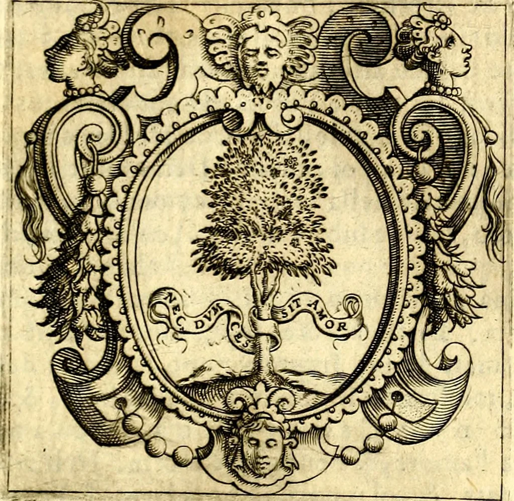 An illustration from Imprese illustri di diuersi, coi discorsi di Camillo Camilli, et con le figure intagliate in rame di Girolamo Porro Padouano .., 1586, leaf 54