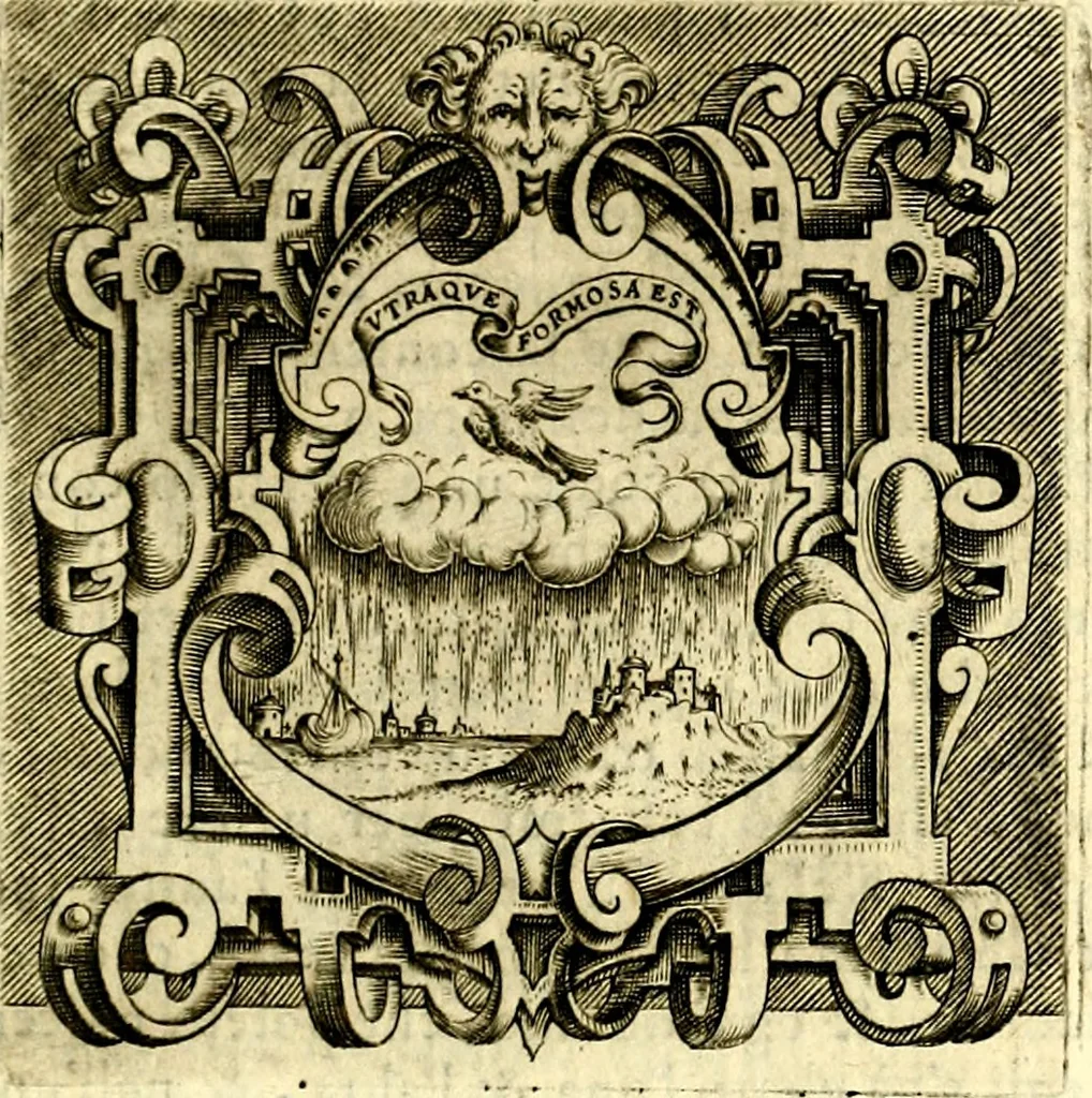 An illustration from Imprese illustri di diuersi, coi discorsi di Camillo Camilli, et con le figure intagliate in rame di Girolamo Porro Padouano .., 1586, leaf 72