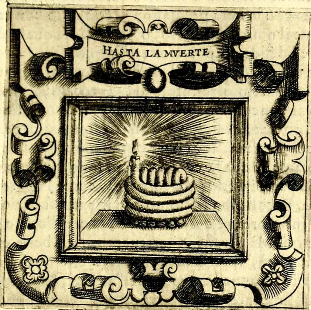 An illustration from Imprese illustri di diuersi, coi discorsi di Camillo Camilli, et con le figure intagliate in rame di Girolamo Porro Padouano .., 1586, leaf 90