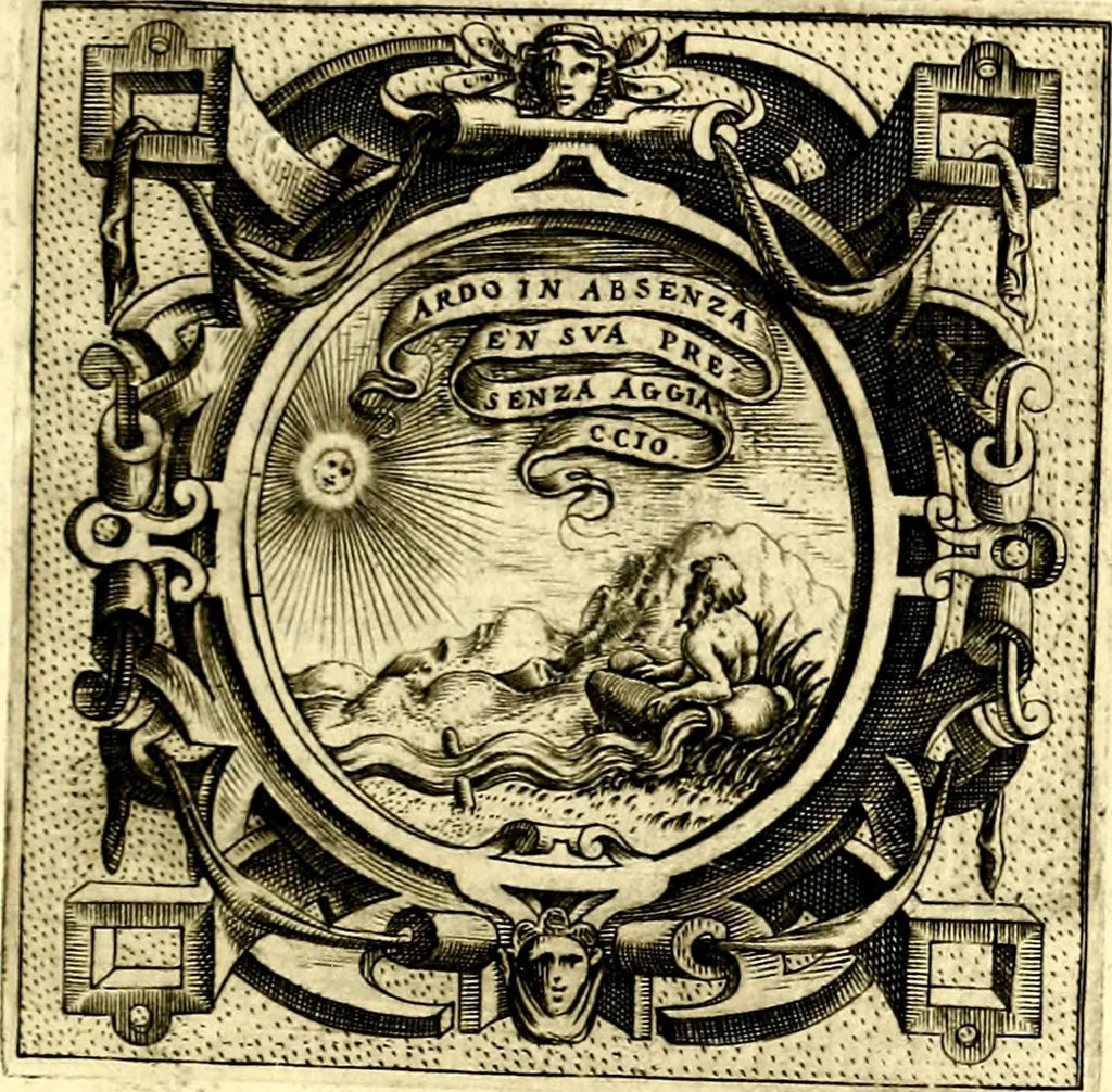 An illustration from Imprese illustri di diuersi, coi discorsi di Camillo Camilli, et con le figure intagliate in rame di Girolamo Porro Padouano .., 1586, leaf 182