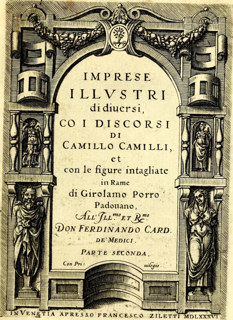 An illustration from Imprese illustri di diuersi, coi discorsi di Camillo Camilli, et con le figure intagliate in rame di Girolamo Porro Padouano .., 1586, leaf 196