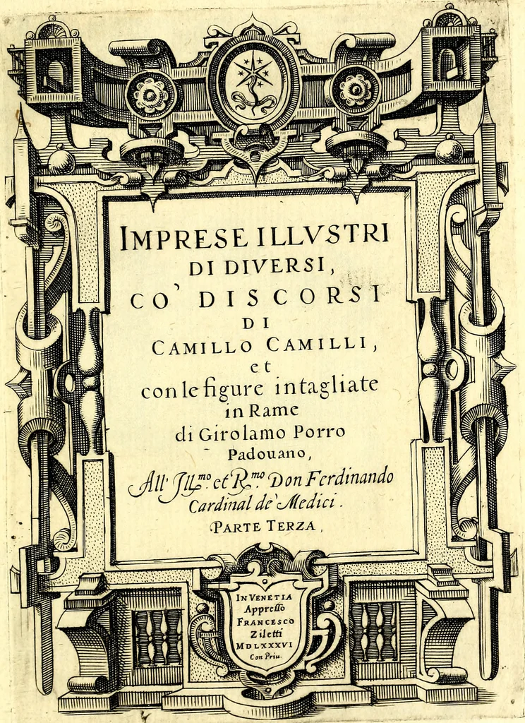 An illustration from Imprese illustri di diuersi, coi discorsi di Camillo Camilli, et con le figure intagliate in rame di Girolamo Porro Padouano .., 1586, leaf 292
