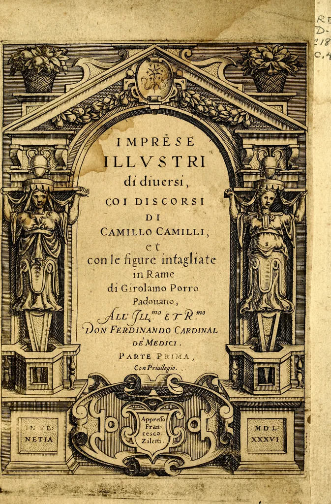 An illustration from Imprese illustri di diuersi, coi discorsi di Camillo Camilli, et con le figure intagliate in rame di Girolamo Porro Padouano .., 1586, leaf 4