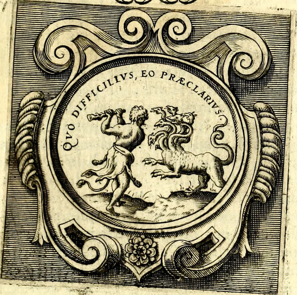 An illustration from Imprese illustri di diuersi, coi discorsi di Camillo Camilli, et con le figure intagliate in rame di Girolamo Porro Padouano .., 1586, leaf 78