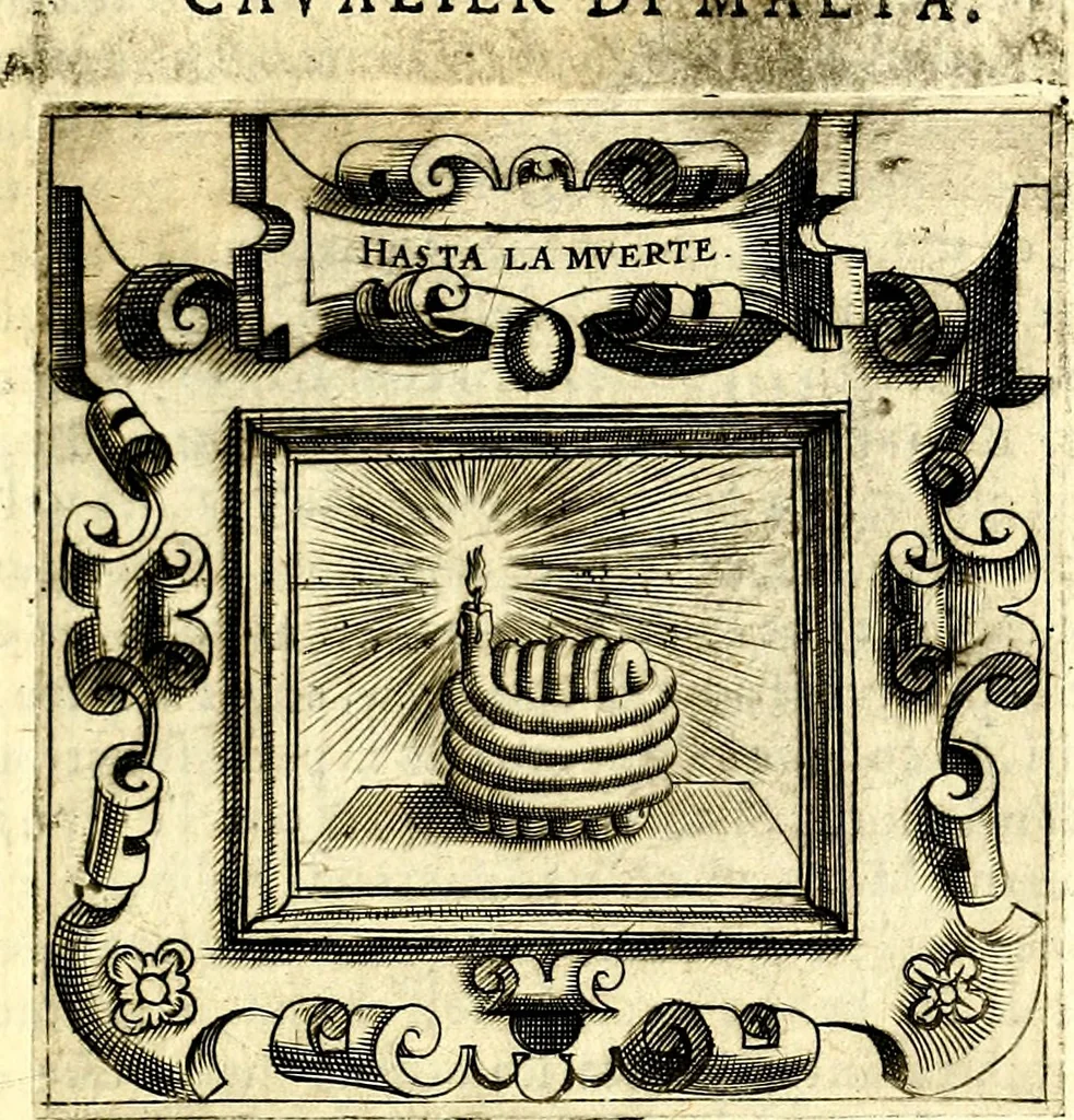 An illustration from Imprese illustri di diuersi, coi discorsi di Camillo Camilli, et con le figure intagliate in rame di Girolamo Porro Padouano .., 1586, leaf 90
