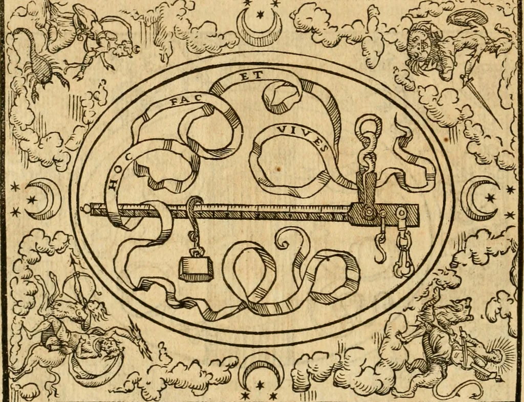 An illustration from Dialogo dell'imprese militari et amorose di monsignor Giovio, vescouo di Nocera : con vn ragionamento di messer Lodouico Domenichi nel medesimo soggetto ; con la tavola, 1559, leaf 101