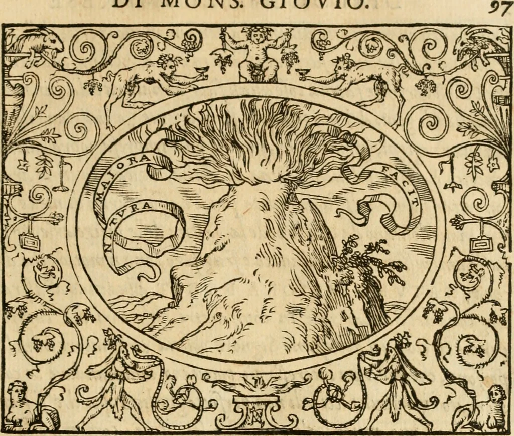 An illustration from Dialogo dell'imprese militari et amorose di monsignor Giovio, vescouo di Nocera : con vn ragionamento di messer Lodouico Domenichi nel medesimo soggetto ; con la tavola, 1559, leaf 102