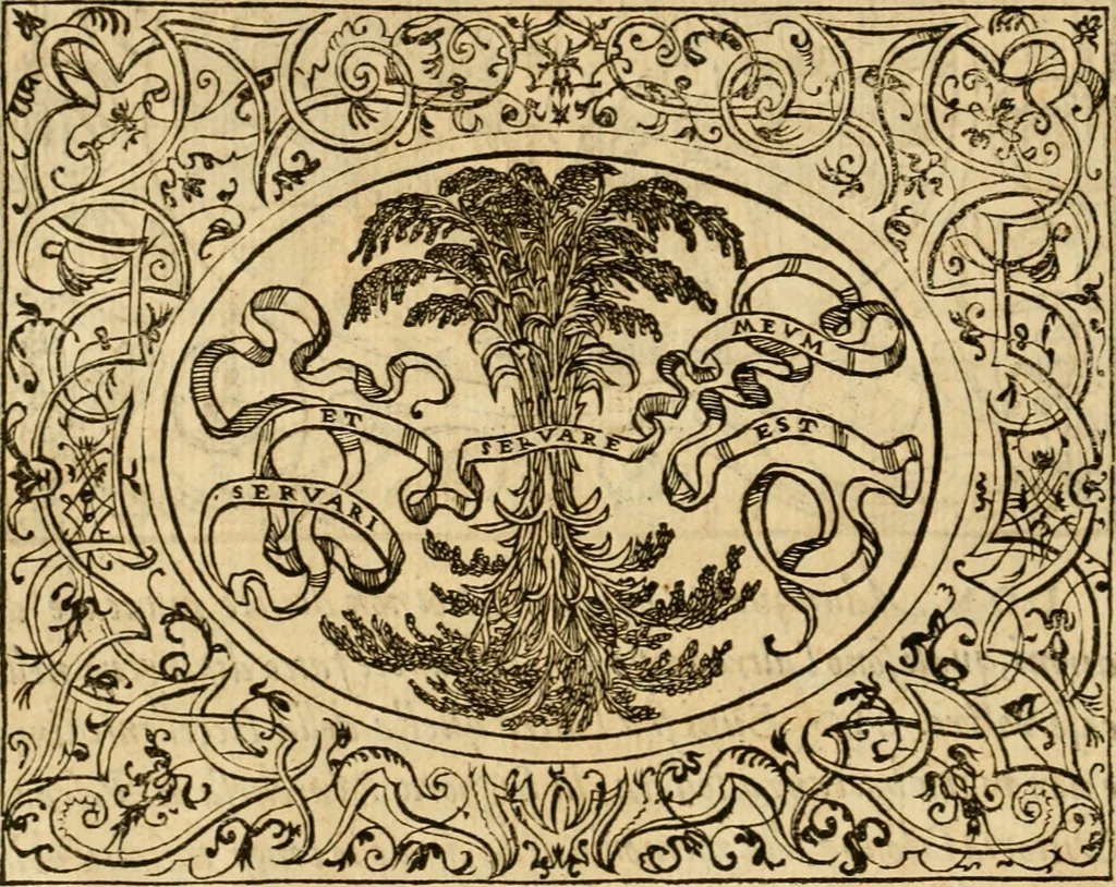 An illustration from Dialogo dell'imprese militari et amorose di monsignor Giovio, vescouo di Nocera : con vn ragionamento di messer Lodouico Domenichi nel medesimo soggetto ; con la tavola, 1559, leaf 105