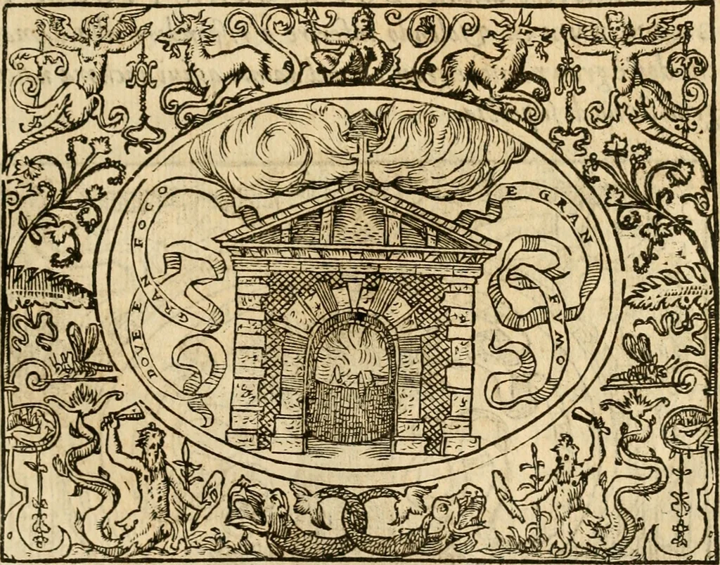 An illustration from Dialogo dell'imprese militari et amorose di monsignor Giovio, vescouo di Nocera : con vn ragionamento di messer Lodouico Domenichi nel medesimo soggetto ; con la tavola, 1559, leaf 106