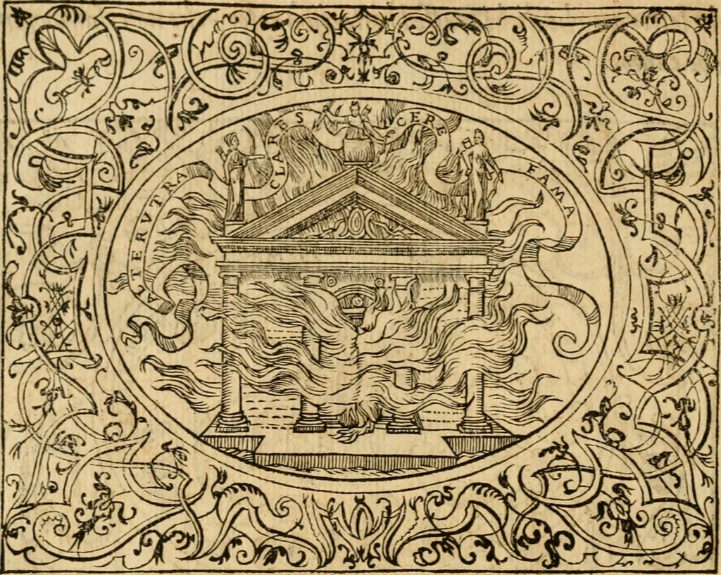 An illustration from Dialogo dell'imprese militari et amorose di monsignor Giovio, vescouo di Nocera : con vn ragionamento di messer Lodouico Domenichi nel medesimo soggetto ; con la tavola, 1559, leaf 113