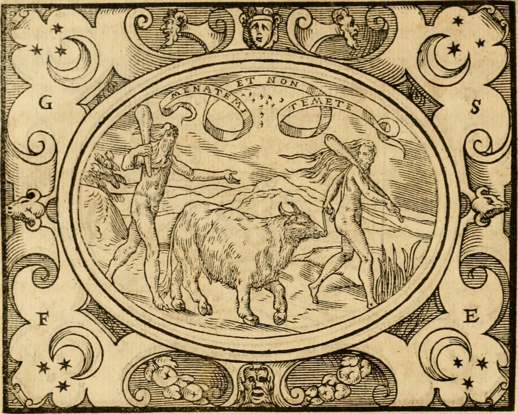 An illustration from Dialogo dell'imprese militari et amorose di monsignor Giovio, vescouo di Nocera : con vn ragionamento di messer Lodouico Domenichi nel medesimo soggetto ; con la tavola, 1559, leaf 117