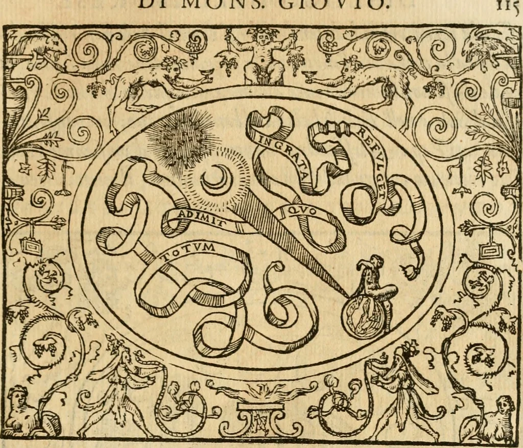 An illustration from Dialogo dell'imprese militari et amorose di monsignor Giovio, vescouo di Nocera : con vn ragionamento di messer Lodouico Domenichi nel medesimo soggetto ; con la tavola, 1559, leaf 120