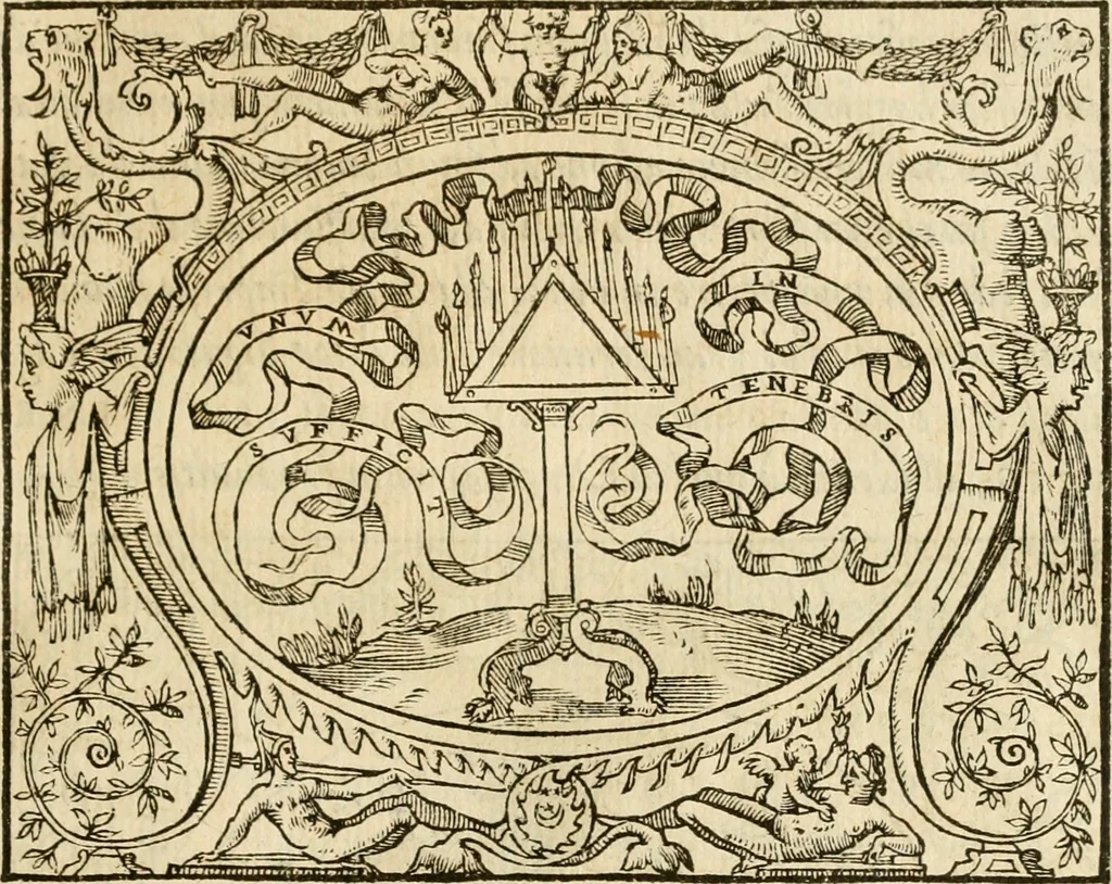 An illustration from Dialogo dell'imprese militari et amorose di monsignor Giovio, vescouo di Nocera : con vn ragionamento di messer Lodouico Domenichi nel medesimo soggetto ; con la tavola, 1559, leaf 128