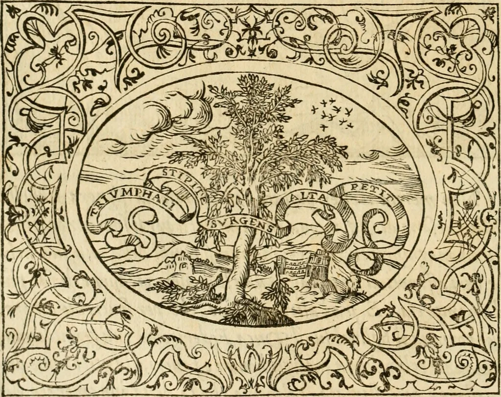 An illustration from Dialogo dell'imprese militari et amorose di monsignor Giovio, vescouo di Nocera : con vn ragionamento di messer Lodouico Domenichi nel medesimo soggetto ; con la tavola, 1559, leaf 129