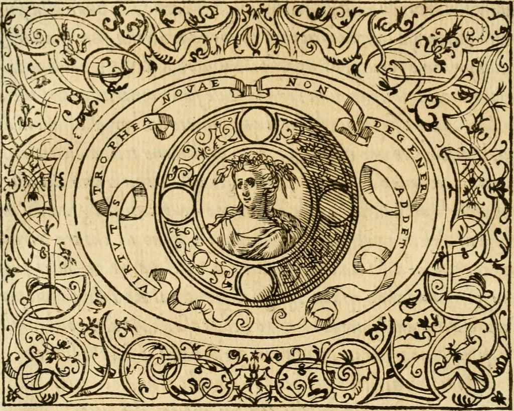 An illustration from Dialogo dell'imprese militari et amorose di monsignor Giovio, vescouo di Nocera : con vn ragionamento di messer Lodouico Domenichi nel medesimo soggetto ; con la tavola, 1559, leaf 131