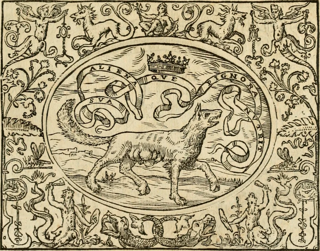 An illustration from Dialogo dell'imprese militari et amorose di monsignor Giovio, vescouo di Nocera : con vn ragionamento di messer Lodouico Domenichi nel medesimo soggetto ; con la tavola, 1559, leaf 134