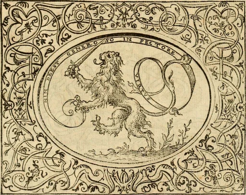 An illustration from Dialogo dell'imprese militari et amorose di monsignor Giovio, vescouo di Nocera : con vn ragionamento di messer Lodouico Domenichi nel medesimo soggetto ; con la tavola, 1559, leaf 135