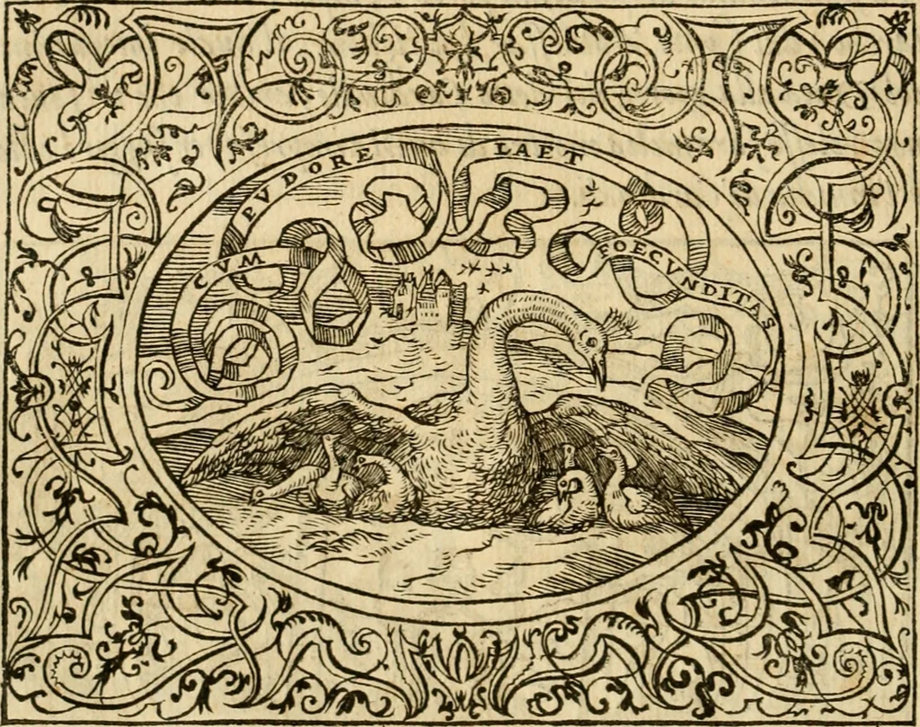 An illustration from Dialogo dell'imprese militari et amorose di monsignor Giovio, vescouo di Nocera : con vn ragionamento di messer Lodouico Domenichi nel medesimo soggetto ; con la tavola, 1559, leaf 137
