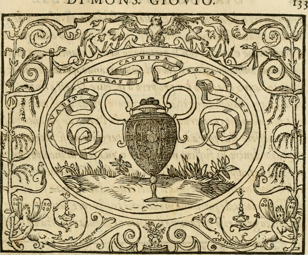 An illustration from Dialogo dell'imprese militari et amorose di monsignor Giovio, vescouo di Nocera : con vn ragionamento di messer Lodouico Domenichi nel medesimo soggetto ; con la tavola, 1559, leaf 138