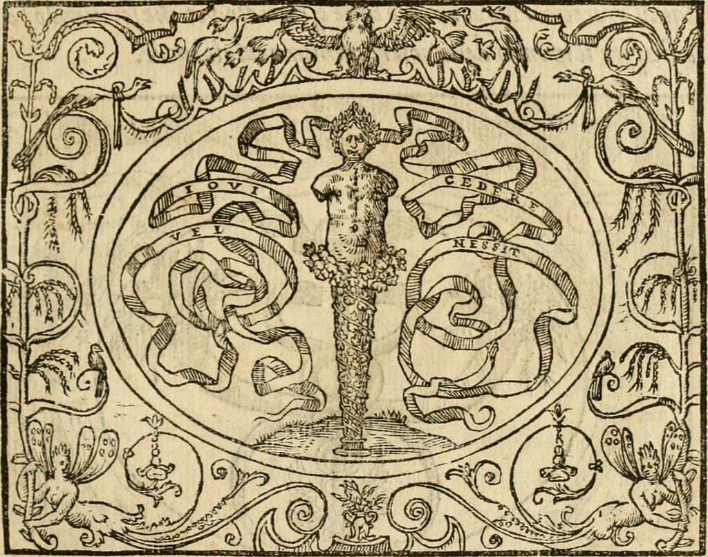 An illustration from Dialogo dell'imprese militari et amorose di monsignor Giovio, vescouo di Nocera : con vn ragionamento di messer Lodouico Domenichi nel medesimo soggetto ; con la tavola, 1559, leaf 140