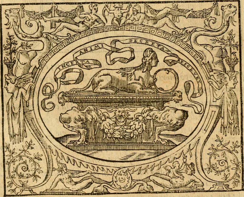 An illustration from Dialogo dell'imprese militari et amorose di monsignor Giovio, vescouo di Nocera : con vn ragionamento di messer Lodouico Domenichi nel medesimo soggetto ; con la tavola, 1559, leaf 143