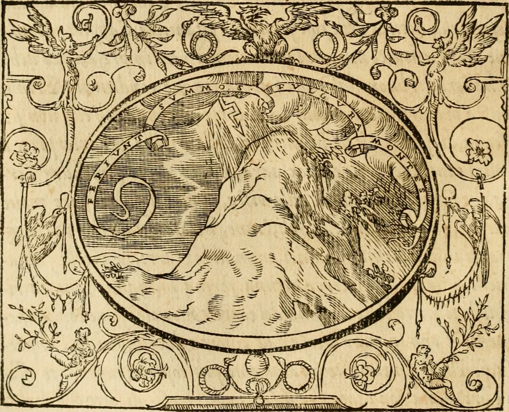 An illustration from Dialogo dell'imprese militari et amorose di monsignor Giovio, vescouo di Nocera : con vn ragionamento di messer Lodouico Domenichi nel medesimo soggetto ; con la tavola, 1559, leaf 15