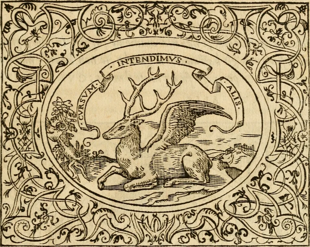 An illustration from Dialogo dell'imprese militari et amorose di monsignor Giovio, vescouo di Nocera : con vn ragionamento di messer Lodouico Domenichi nel medesimo soggetto ; con la tavola, 1559, leaf 16