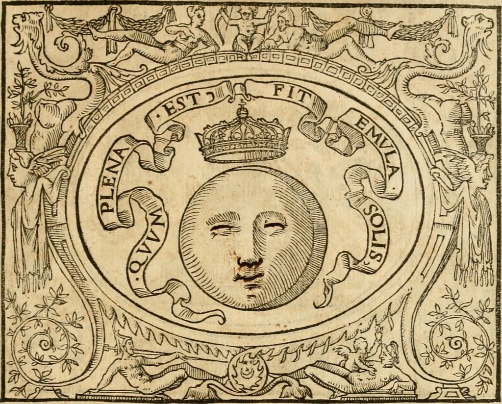 An illustration from Dialogo dell'imprese militari et amorose di monsignor Giovio, vescouo di Nocera : con vn ragionamento di messer Lodouico Domenichi nel medesimo soggetto ; con la tavola, 1559, leaf 30