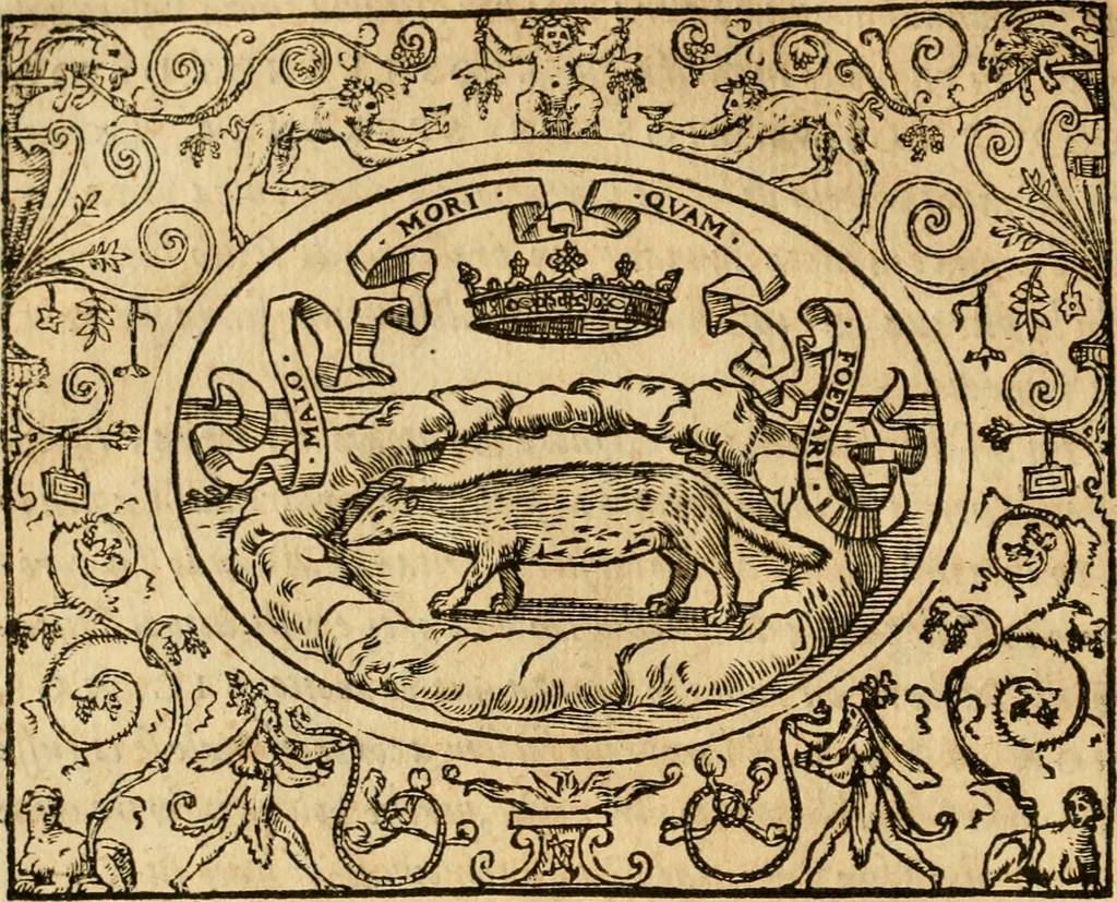 An illustration from Dialogo dell'imprese militari et amorose di monsignor Giovio, vescouo di Nocera : con vn ragionamento di messer Lodouico Domenichi nel medesimo soggetto ; con la tavola, 1559, leaf 35