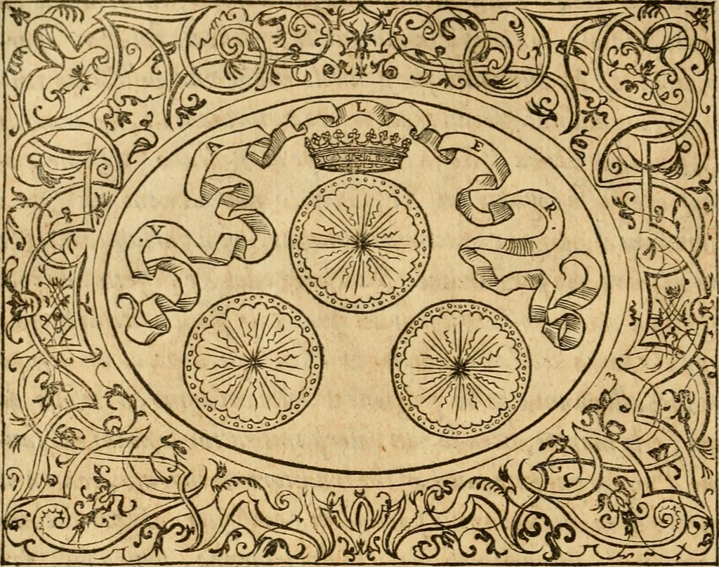 An illustration from Dialogo dell'imprese militari et amorose di monsignor Giovio, vescouo di Nocera : con vn ragionamento di messer Lodouico Domenichi nel medesimo soggetto ; con la tavola, 1559, leaf 37