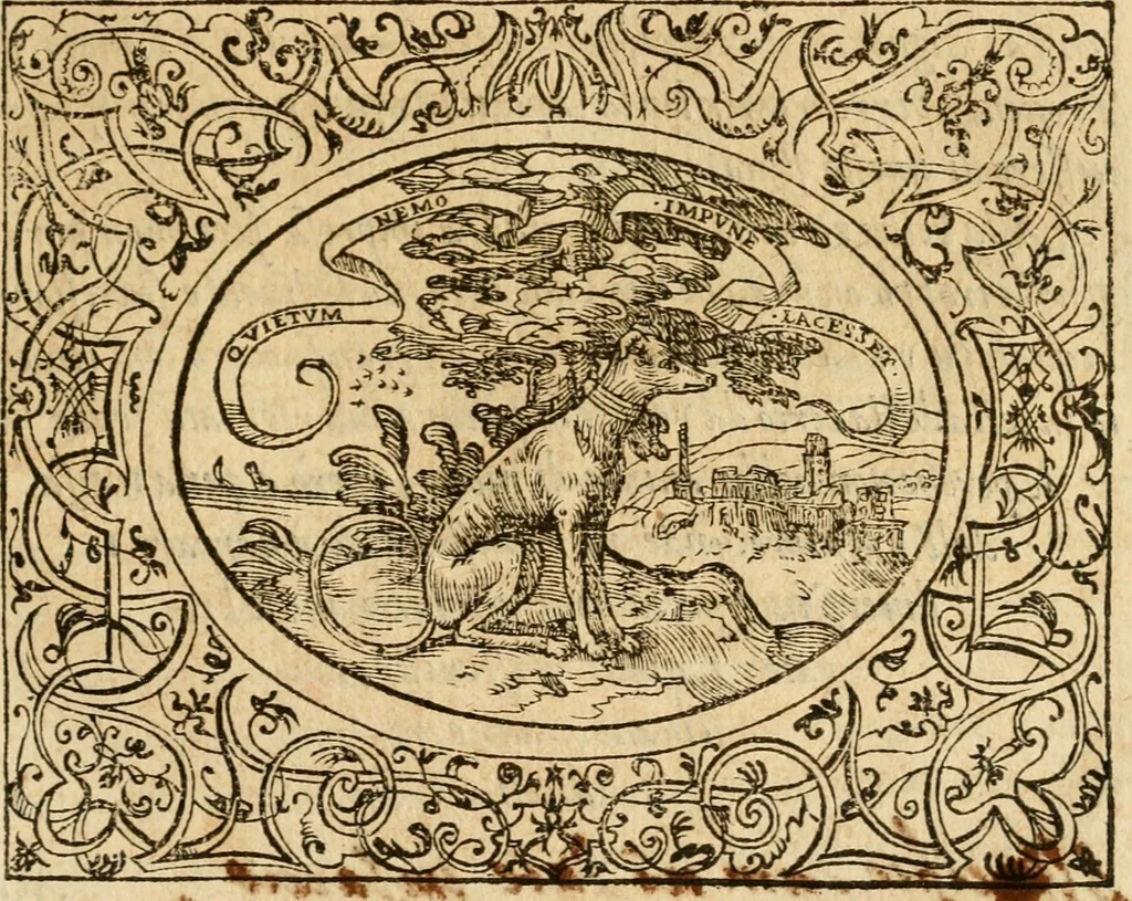 An illustration from Dialogo dell'imprese militari et amorose di monsignor Giovio, vescouo di Nocera : con vn ragionamento di messer Lodouico Domenichi nel medesimo soggetto ; con la tavola, 1559, leaf 40