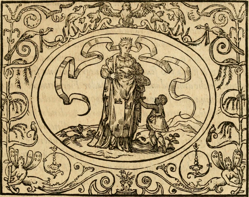 An illustration from Dialogo dell'imprese militari et amorose di monsignor Giovio, vescouo di Nocera : con vn ragionamento di messer Lodouico Domenichi nel medesimo soggetto ; con la tavola, 1559, leaf 42