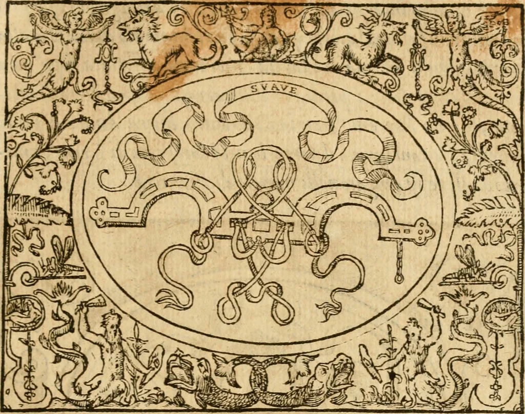 An illustration from Dialogo dell'imprese militari et amorose di monsignor Giovio, vescouo di Nocera : con vn ragionamento di messer Lodouico Domenichi nel medesimo soggetto ; con la tavola, 1559, leaf 44