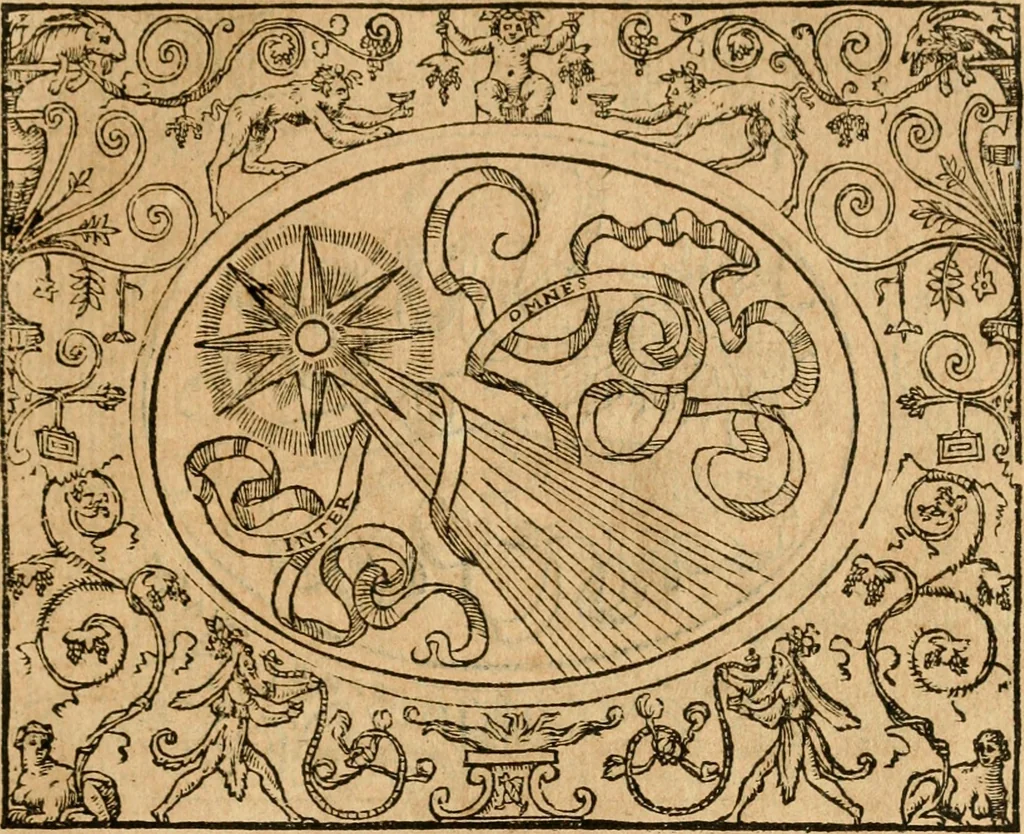 An illustration from Dialogo dell'imprese militari et amorose di monsignor Giovio, vescouo di Nocera : con vn ragionamento di messer Lodouico Domenichi nel medesimo soggetto ; con la tavola, 1559, leaf 52