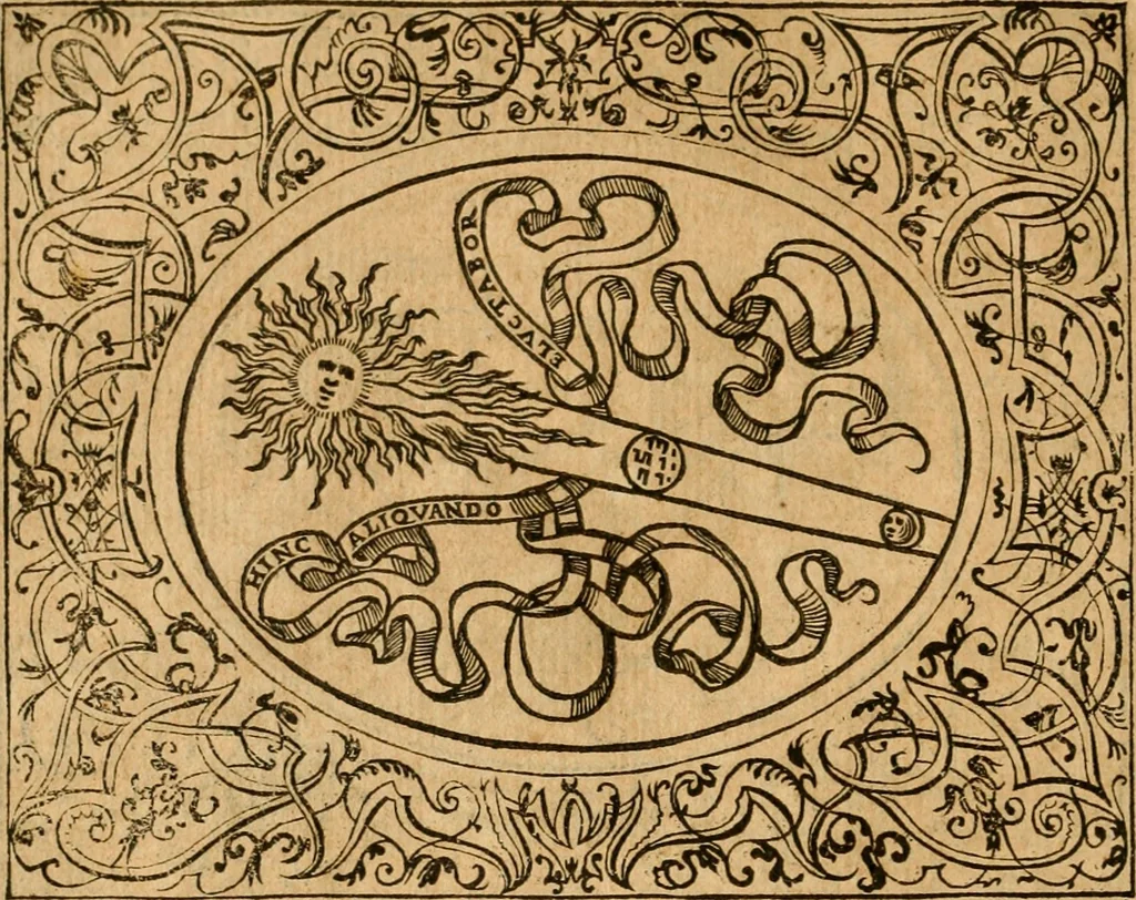 An illustration from Dialogo dell'imprese militari et amorose di monsignor Giovio, vescouo di Nocera : con vn ragionamento di messer Lodouico Domenichi nel medesimo soggetto ; con la tavola, 1559, leaf 53