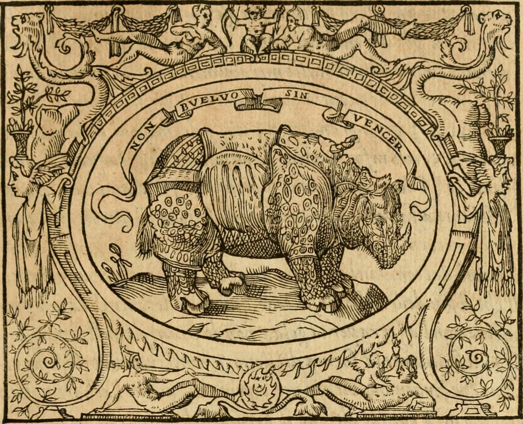 An illustration from Dialogo dell'imprese militari et amorose di monsignor Giovio, vescouo di Nocera : con vn ragionamento di messer Lodouico Domenichi nel medesimo soggetto ; con la tavola, 1559, leaf 54