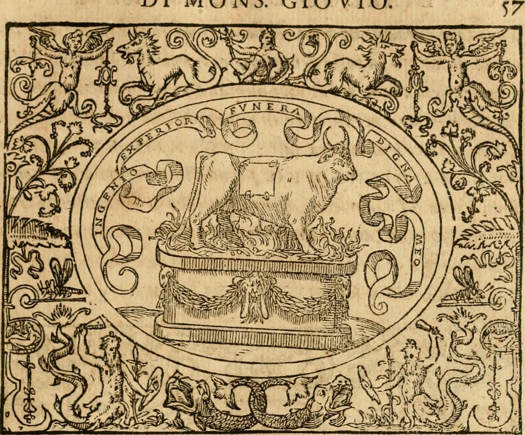 An illustration from Dialogo dell'imprese militari et amorose di monsignor Giovio, vescouo di Nocera : con vn ragionamento di messer Lodouico Domenichi nel medesimo soggetto ; con la tavola, 1559, leaf 62