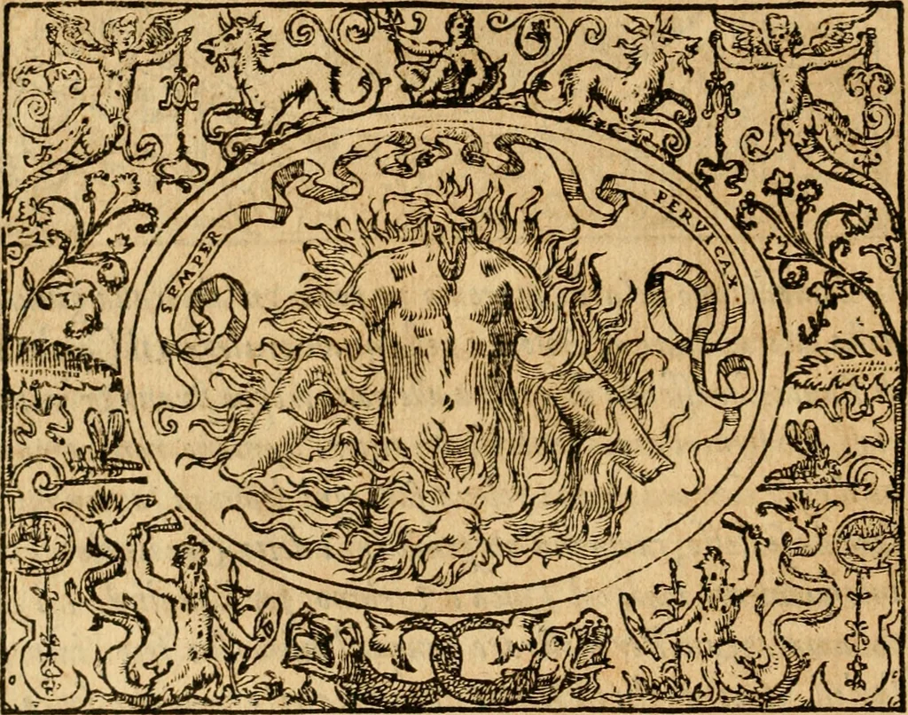 An illustration from Dialogo dell'imprese militari et amorose di monsignor Giovio, vescouo di Nocera : con vn ragionamento di messer Lodouico Domenichi nel medesimo soggetto ; con la tavola, 1559, leaf 67