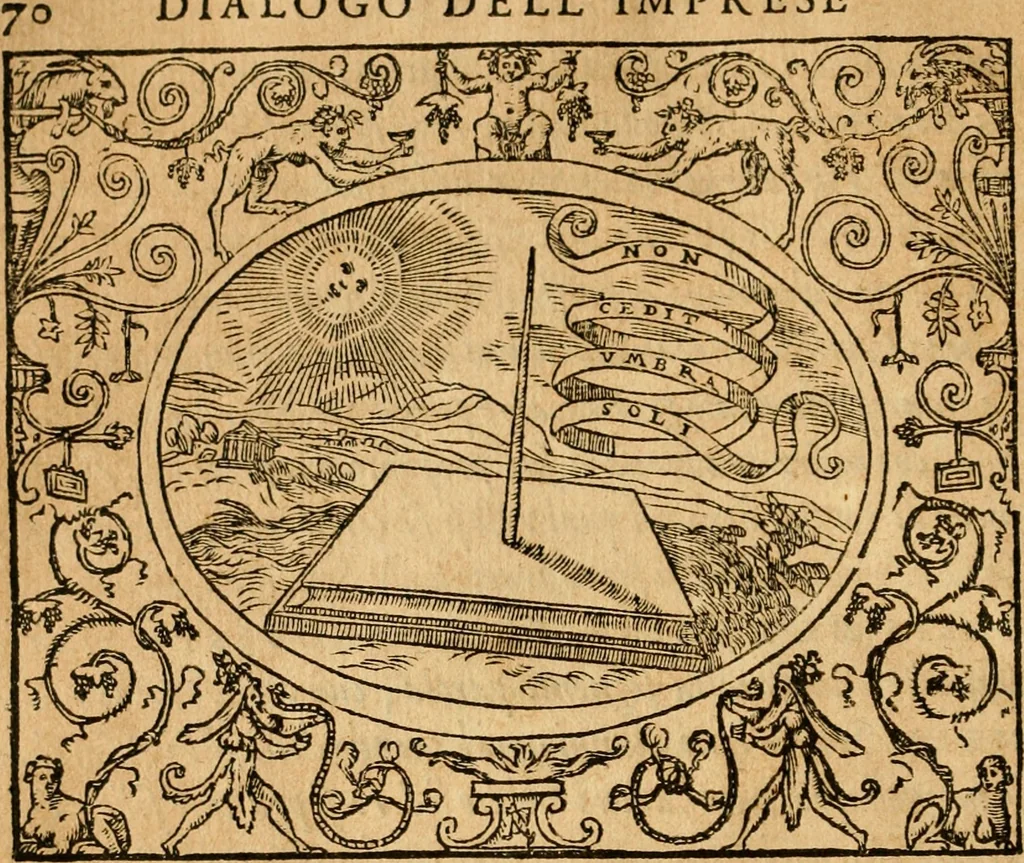 An illustration from Dialogo dell'imprese militari et amorose di monsignor Giovio, vescouo di Nocera : con vn ragionamento di messer Lodouico Domenichi nel medesimo soggetto ; con la tavola, 1559, leaf 75