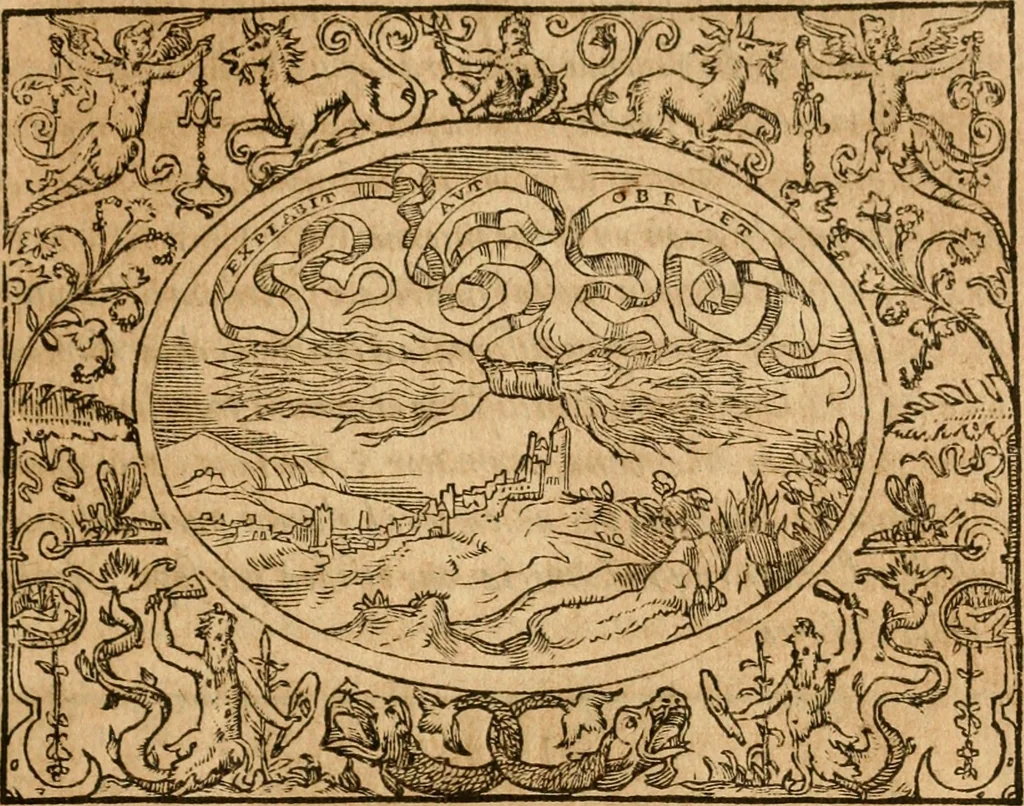 An illustration from Dialogo dell'imprese militari et amorose di monsignor Giovio, vescouo di Nocera : con vn ragionamento di messer Lodouico Domenichi nel medesimo soggetto ; con la tavola, 1559, leaf 80