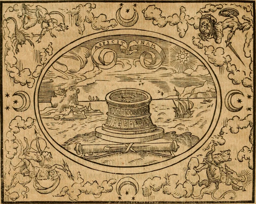 An illustration from Dialogo dell'imprese militari et amorose di monsignor Giovio, vescouo di Nocera : con vn ragionamento di messer Lodouico Domenichi nel medesimo soggetto ; con la tavola, 1559, leaf 85